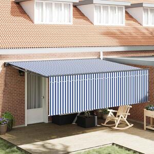 Maison Exclusive – Manuálna markíza, 4,5 x 3 m, modro-biely pruhovaný vzor, 100% polyester