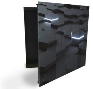 Glasdekor skrinka na kľúče - technické 3D čierne tvary - Pravé / Biela
