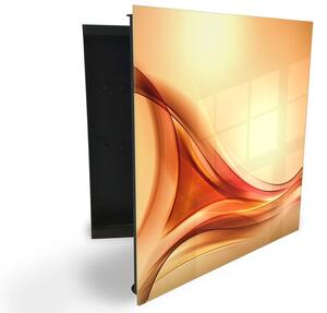 Glasdekor skrinka na kľúče - béžovo oranžová abstrakcia - Ľavé / Čierna