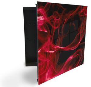 Glasdekor skrinka na kľúče - abstraktný červený dym - Ľavé / Čierna