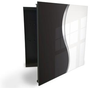 Glasdekor skrinka na kľúče - čierno biela abstraktná vlna - Ľavé / Čierna
