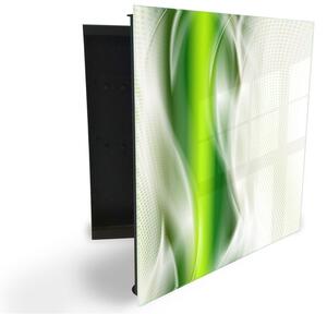 Glasdekor skrinka na kľúče - zelená abstraktná vlna - Ľavé / Biela