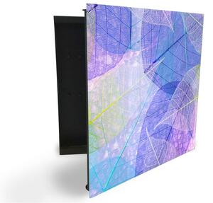 Glasdekor skrinka na kľúče - fialová abstraktná kostra lístia - Ľavé / Čierna