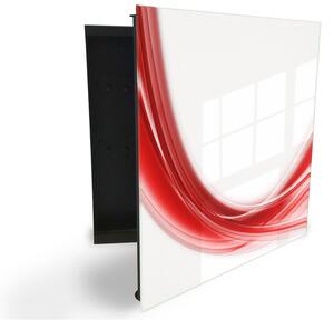 Glasdekor skrinka na kľúče - abstraktná červená vlna - Ľavé / Čierna