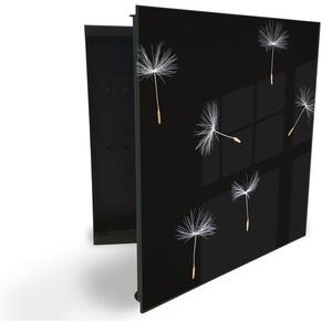 Glasdekor skrinka na kľúče - semená púpavy na čiernom - Pravé / Čierna