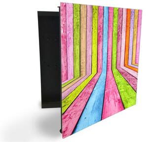 Glasdekor skrinka na kľúče - farebné abstraktné drevo - Ľavé / Čierna