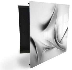 Glasdekor skrinka na kľúče - abstraktné šedo čierna vlna - Ľavé / Čierna