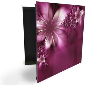 Glasdekor skrinka na kľúče - abstraktný kvet temne fialový - Ľavé / Čierna