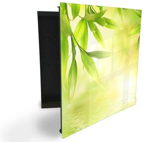 Glasdekor skrinka na kľúče - bambus nad hladinou v žiare slnka - Ľavé / Čierna