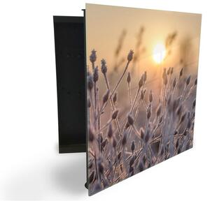 Glasdekor skrinka na kľúče - zamrznutá tráva v rannom slnku - Pravé / Čierna