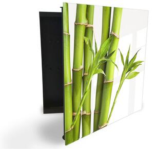 Glasdekor skrinka na kľúče - zelený bambus na bielom pozadí - Pravé / Biela