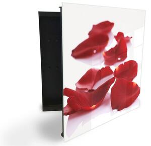 Glasdekor skrinka na kľúče - okvetné lístky červené ruže - Ľavé / Čierna