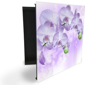 Glasdekor skrinka na kľúče - jemne fialové kvety orchidey - Ľavé / Čierna