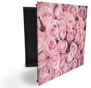 Glasdekor skrinka na kľúče - kvety svetlo ružových ruží - Ľavé / Čierna