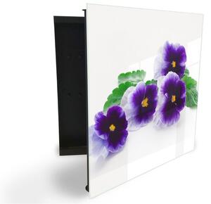 Glasdekor skrinka na kľúče - kvety fialových sirôtok - Pravé / Čierna