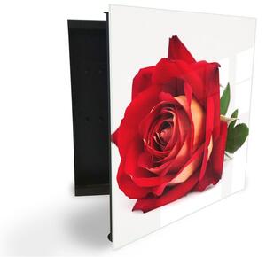 Glasdekor skrinka na kľúče - krásny kvet rozkvitnutej ruže - Ľavé / Čierna