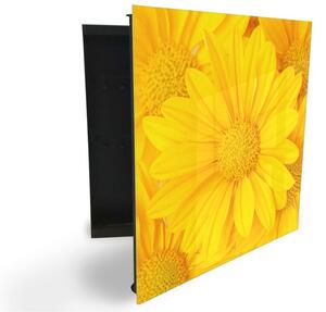 Glasdekor skrinka na kľúče - žlté kvety pozadia - Ľavé / Čierna