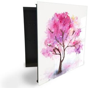 Glasdekor skrinka na kľúče - ružový strom akvarel - Ľavé / Čierna