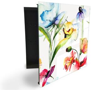 Glasdekor skrinka na kľúče - letný kvet akvarel - Ľavé / Čierna