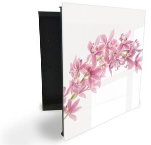 Glasdekor skrinka na kľúče - ružové kvety orchidey - Ľavé / Biela
