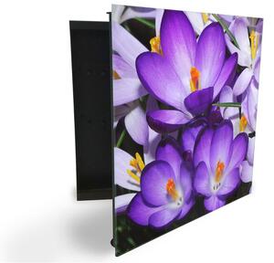 Glasdekor skrinka na kľúče - kvet fialový krokus - Ľavé / Biela