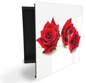 Glasdekor skrinka na kľúče - kvety červenej ruže na bielom - Ľavé / Čierna