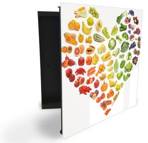 Glasdekor skrinka na kľúče - srdce z ovocia a zeleniny - Ľavé / Čierna