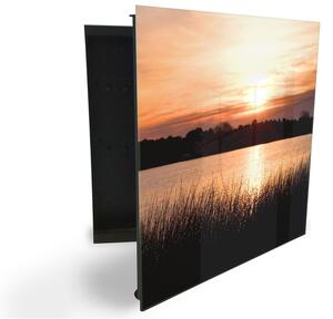 Glasdekor skrinka na kľúče - hladina jazera v západu slnka - Pravé / Čierna