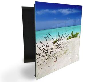 Glasdekor skrinka na kľúče - vetva v piesku a tropické more - Ľavé / Čierna