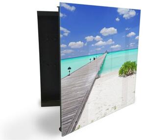 Glasdekor skrinka na kľúče - most z pláže nad tropické more - Ľavé / Čierna