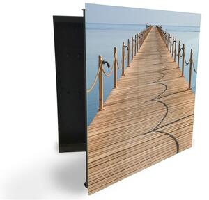 Glasdekor skrinka na kľúče - drevený most nad mora - Ľavé / Čierna