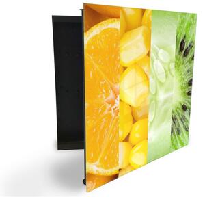 Glasdekor skrinka na kľúče - detail ovocia a zeleniny - Ľavé / Čierna
