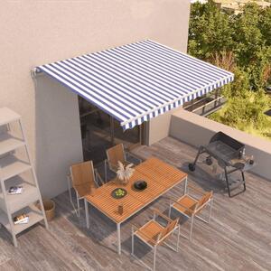 Maison Exclusive – Manuálna markíza, 4 x 3,5 m, modro-biele pruhy, 100% polyester