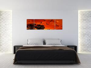 Obraz zapadajúceho slnka s vtákmi (Obraz 170x50cm)