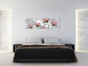 Abstraktný obraz kvetov na sivom pozadí (Obraz 170x50cm)