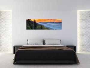 Obraz horskej krajiny pri západe slnka (Obraz 170x50cm)