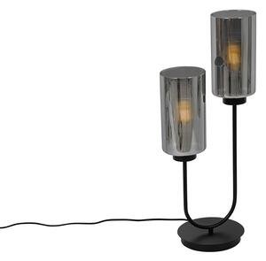 Art Deco stolná lampa čierna s dymovým sklom 2-svetlo - Laura