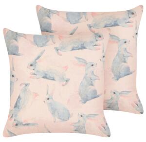 Sada 2 dekoratívnych vankúšov sivá bavlna a polyester 45 x 45 cm motív králika odnímateľné poťahy obývacia izba spálňa