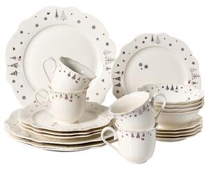 20-dielna sada jedálenského riadu biela porcelánový riad pre 4 osoby taniere a šálky zimný motív