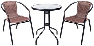 Set balkónový ALESIA, hnedý, stôl 70x60 cm, 2x stolička 52x55x73 cm, oceľ