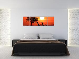 Obraz žirafy pri západe slnka (Obraz 170x50cm)