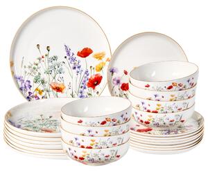 24-dielna sada jedálenského riadu biela porcelánový riad pre 8 osôb taniere a misky kvetinový motív