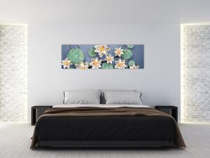 Kvety na modrom pozadí - obraz (Obraz 170x50cm)