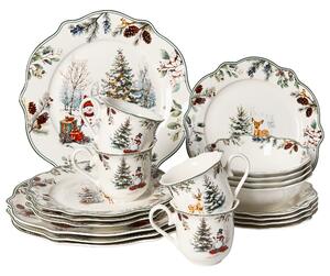 20-dielna sada jedálenského riadu biela porcelánový riad pre 4 osoby taniere a šálky vianočný motív