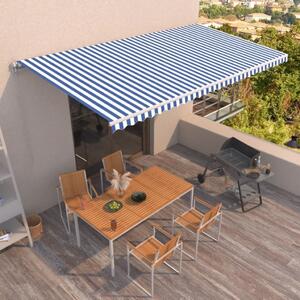 Maison Exclusive – Manuálna markíza, 6 x 3,5 m, modro-biele pruhy, 100% polyester