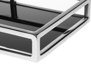 Podnos obdĺžnikový strieborný s čiernym zrkadlom, 35x20 cm