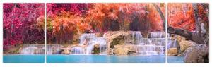Obraz vodopádu a farebné prírody (Obraz 170x50cm)