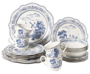 20-dielna sada jedálenského riadu biela a modrá porcelánový riad pre 4 osoby taniere a šálky vintage vzor