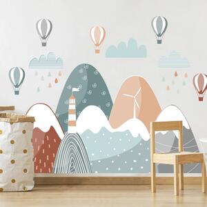 INSPIO-textilná prelepiteľná nálepka - Nálepky do detskej izby - Kopce s balónmi