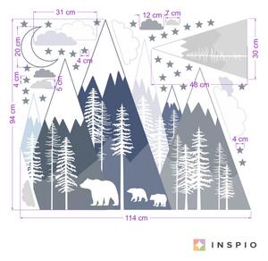 INSPIO-textilná prelepiteľná nálepka - Nálepky na stenu - Hory a medvedia rodinka